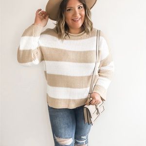 White and tan striped sweater